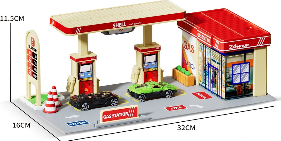 Бензиностанция с 2 Метални Колички 40×17×16 см